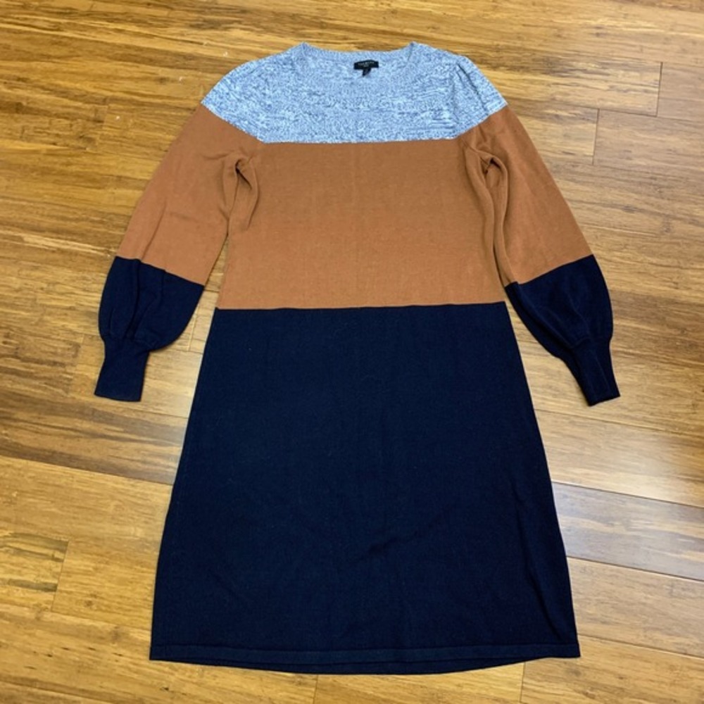 Talbots Petite Color Block Sweater‎ Dress Womens Size Small Puff Sleeve Shift